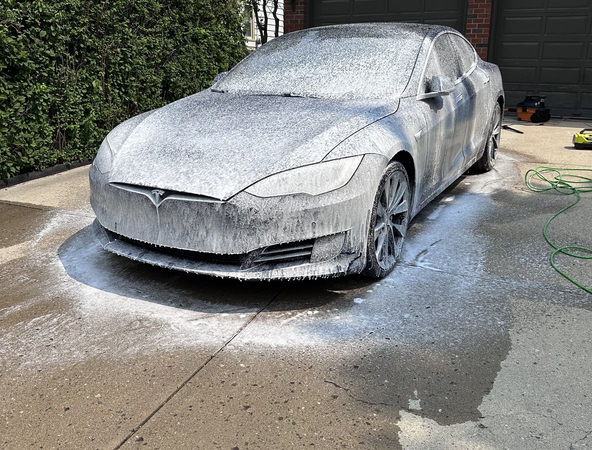 Tesla Model S foam cannon exterior wash — Fresh Ride Auto Detailing Calgary