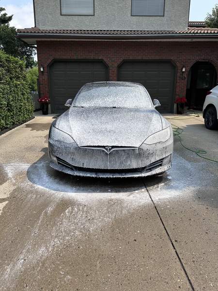 Tesla Model S — foam cannon exterior wash · Calgary