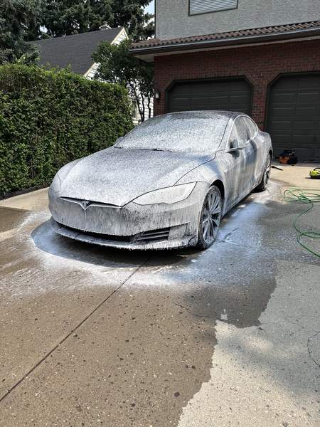 Tesla Model S — foam cannon exterior wash · Calgary